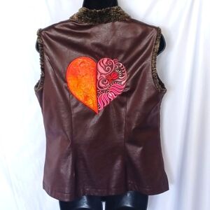 VINTAGE Farouche Faux Leather Vest, Size 10, embroidered,  quilted